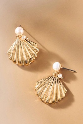 Ettika Scalloped Shell Pearl Drop Earrings | Anthropologie (US)