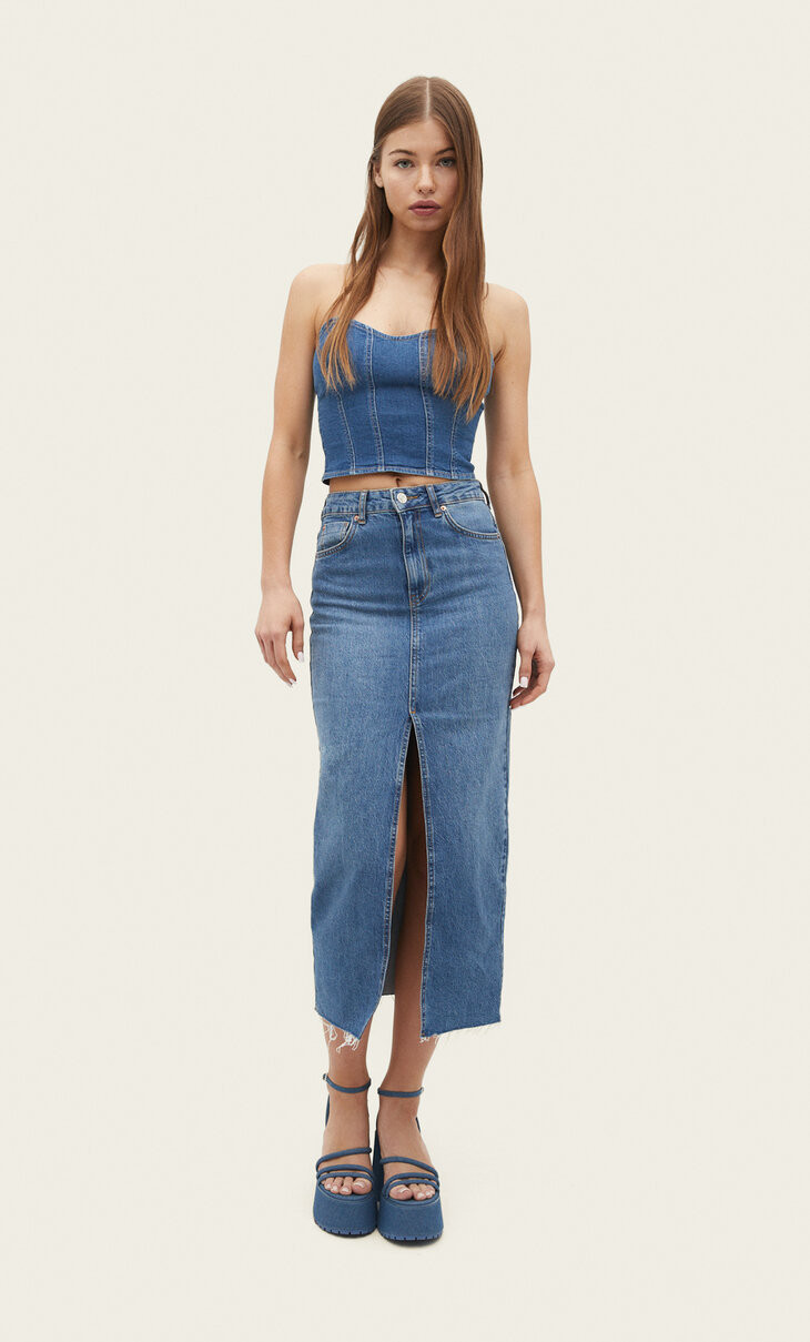 Long denim comfortable skirt | Stradivarius (UK)