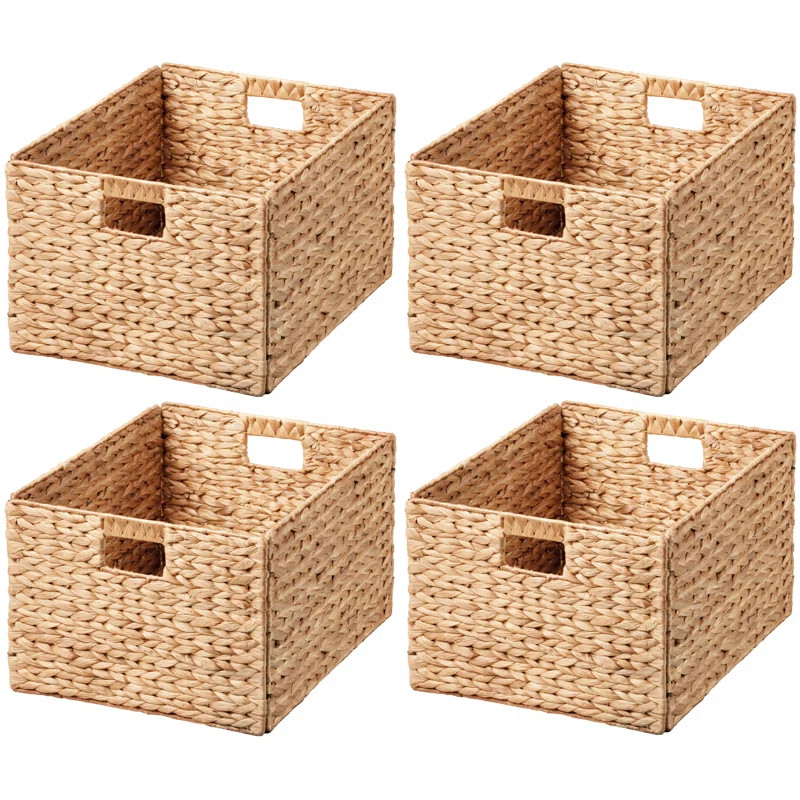 Bay Isle Home Rectangular Natural Water Hyacinth Hand Woven Rattan Wicker Storage Basket Set with... | Wayfair North America