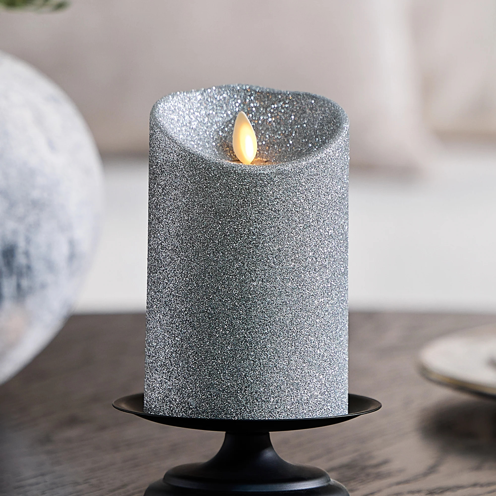 Brilliant Silver Glitter Flameless Candle Pillars | Luminara