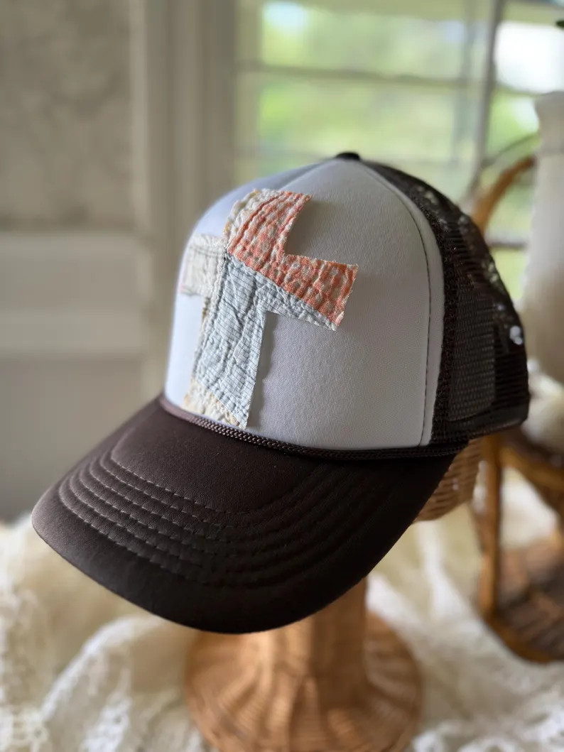 Upcycled Vintage Quilt Cross Trucker Hat | Etsy (Global)