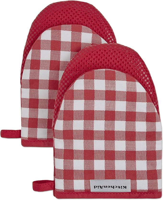 KitchenAid Gingham Cotton Mini Oven Mitt 2-Pack Set, Passion Red, 5.5"x8" | Amazon (US)