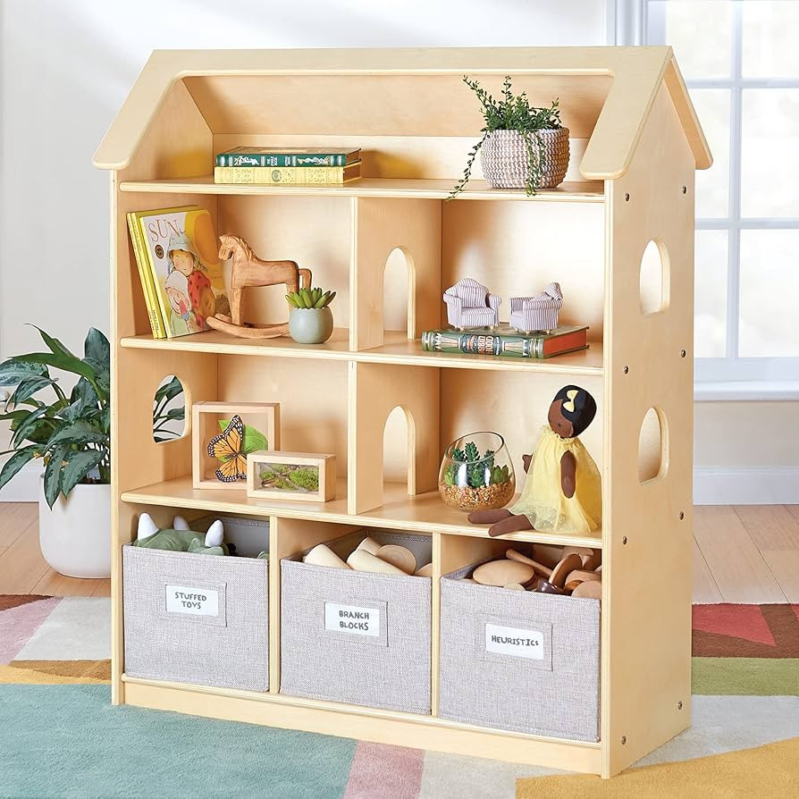 Guidecraft EdQ Dollhouse Bookcase - Natural: Kids' Wooden Organizer Shelves with Removable Storag... | Amazon (US)