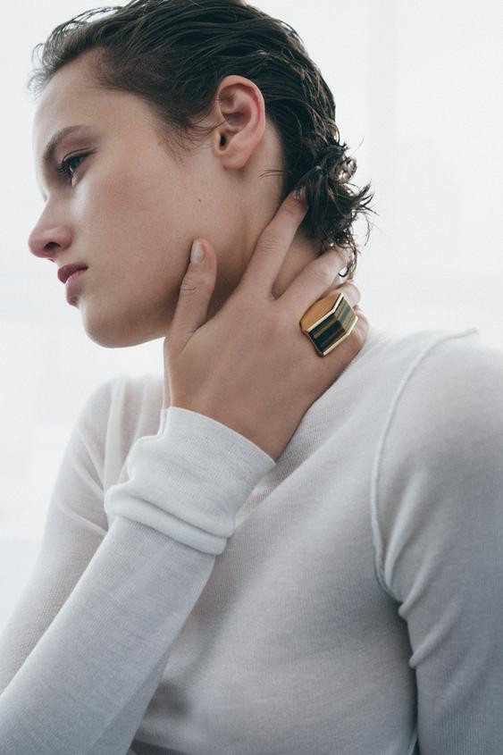 MAXI GEOMETRIC STONE RING | Zara US