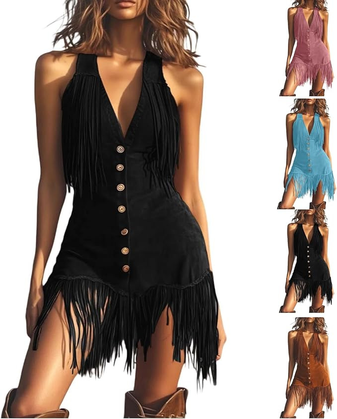 Western Dress For Women Cowgirl Country Concert Cowboy Vintage Fringe Dresses To Wear With Boots | Amazon (US)