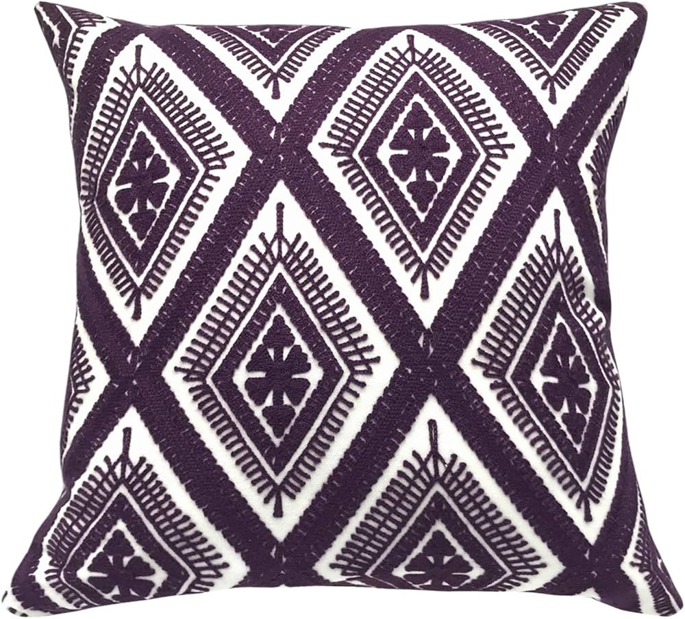 Embroidered Decorative Throw Pillow Cover 18"x18", Boho Geometric Modern Thick Embroidery Pattern... | Amazon (US)