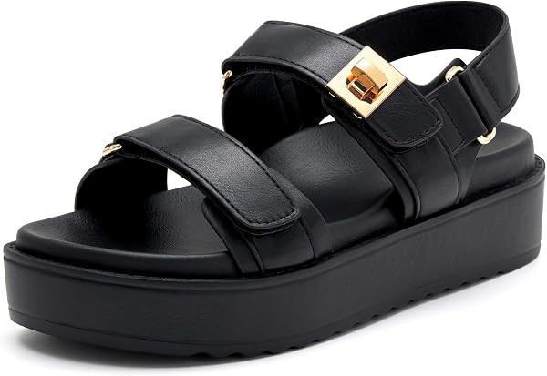 vodvob Women\u2019s Flat Sandals with Soft Cushioned Footbed Open Toe Slides Adjustable Slip On S... | Amazon (US)