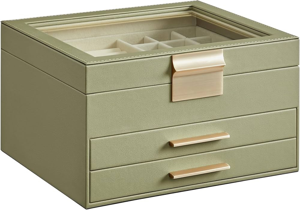 SONGMICS Jewelry Box with Glass Lid, 3-Layer Jewelry Organizer, 2 Drawers, for Big and Small Jewe... | Amazon (US)