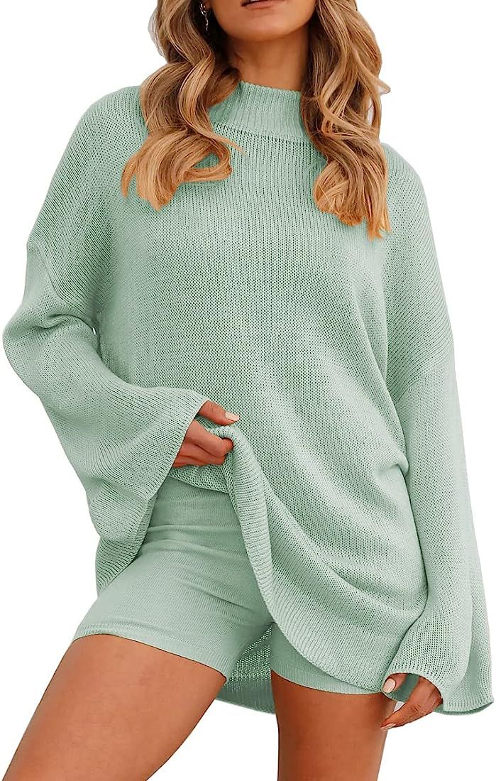 LILLUSORY Women's 2 Piece Fall Outfits Sweater Set 2022 Long Sleeve Knit Pullover Sweater Lounge Sho | Amazon (US)