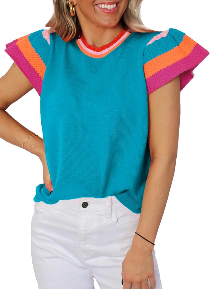 SHEWIN Womens Summer Cap Sleeve Tops Casual Crewneck Loose Fit Knit Lightweight Sweater Pullover ... | Amazon (US)