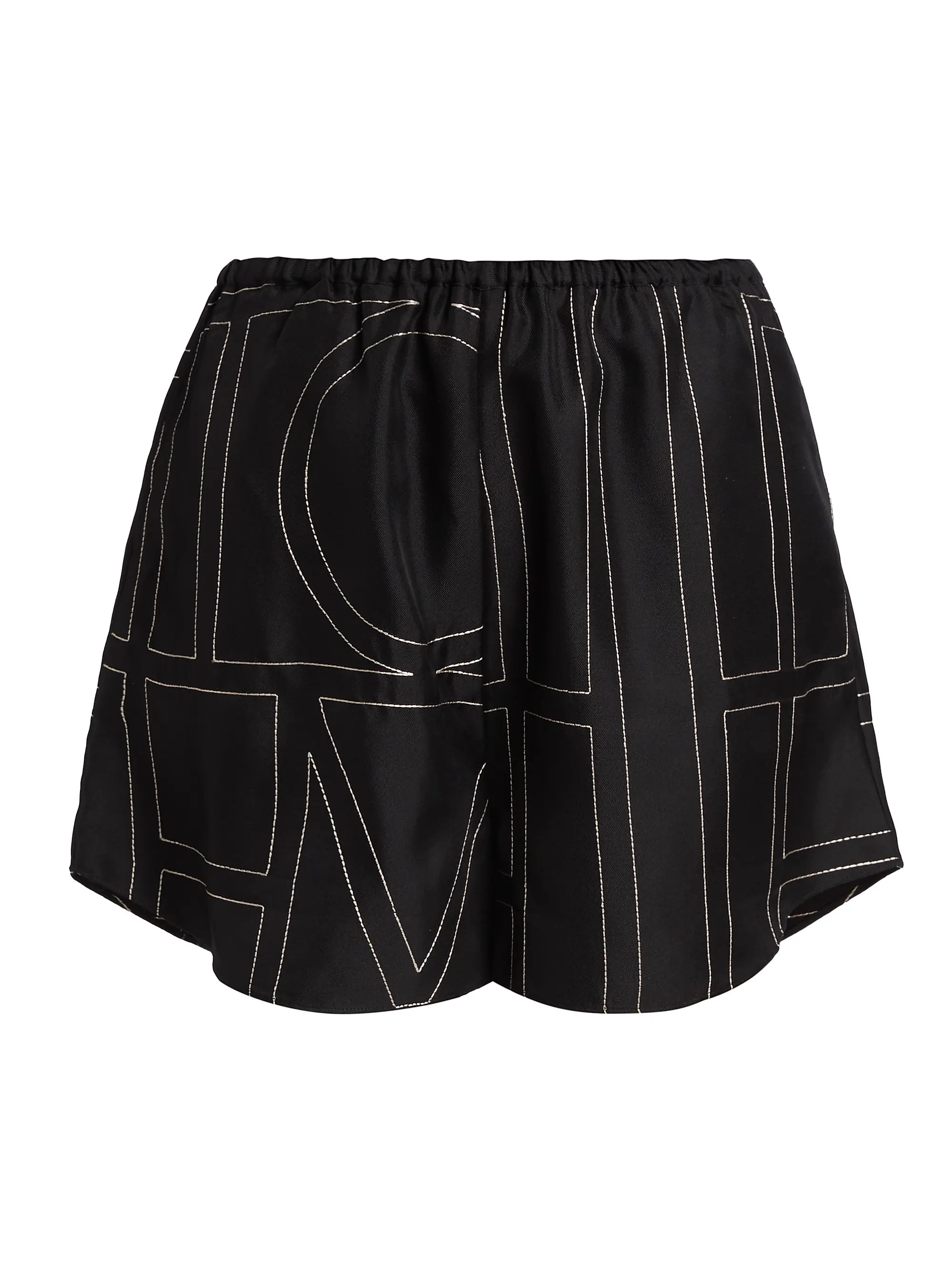 Toteme Silk Stitched-Logo Shorts | Saks Fifth Avenue | Saks Fifth Avenue