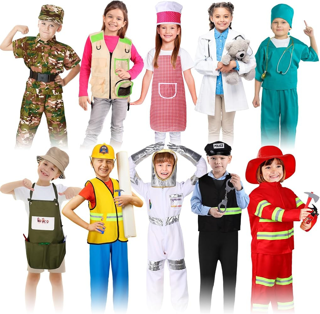 Vicenpal 10 Set Dress up Clothes for 3-8 Years Old Washable Construction Policeman Fireman Doctor... | Amazon (US)