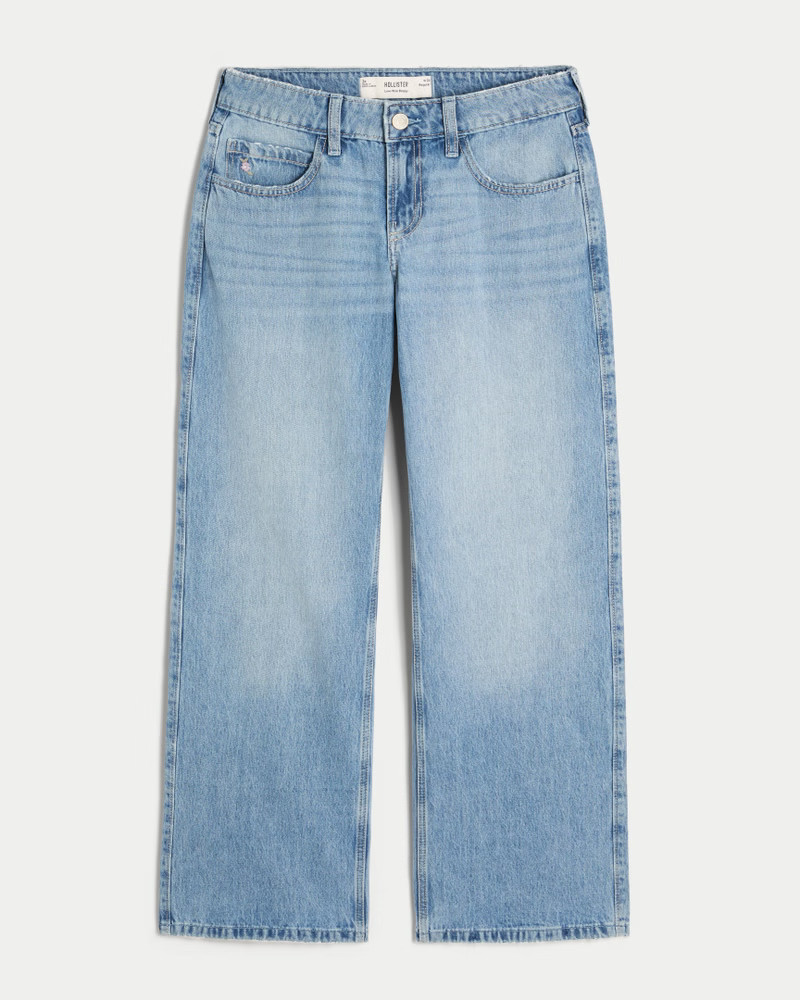 Low-Rise Medium Wash Floral Embroidery Baggy Jeans | Hollister (UK)