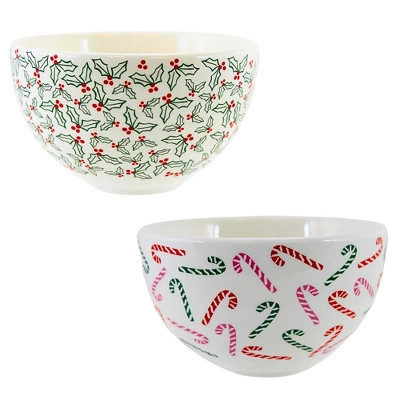 Tag 3.0 Inch Candy Cane & Holly Snack Bowl Set Christmas Seasonal Tabletop , Hand Painted Holiday (2PC) | Target