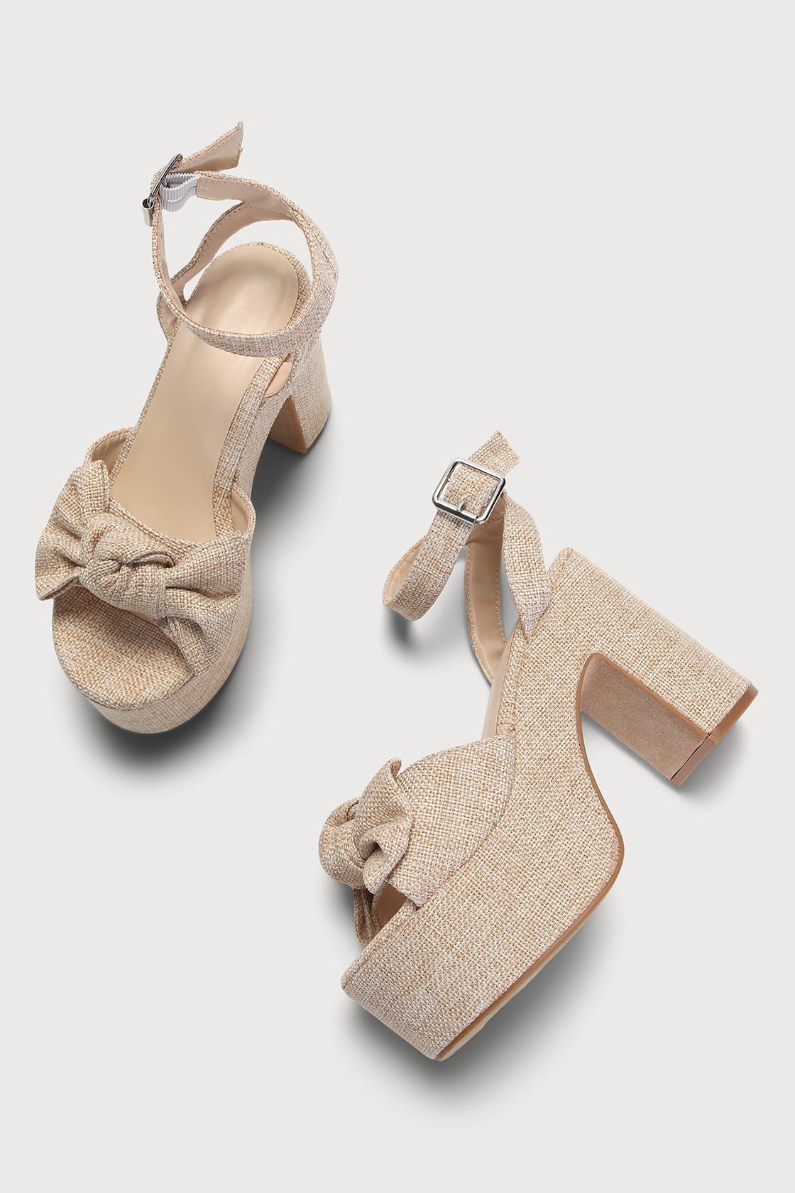 Bethy Beige Raffia Knotted Platform High Heel Sandals | Lulus (US)