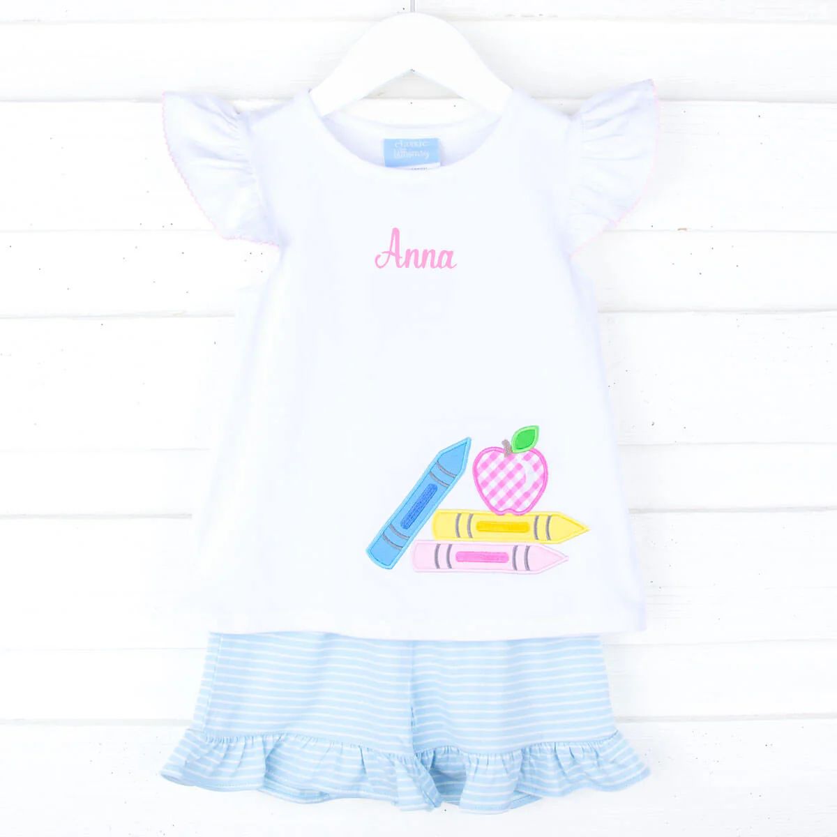 Bright Crayons Light Blue Stripe Milly Short Set | Classic Whimsy