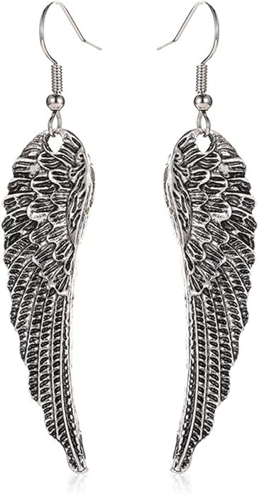 MALOYANVE Angel Wing Earrings for Women Unique Antique Silver Plated Fairy Feather Guardian Dangl... | Amazon (US)