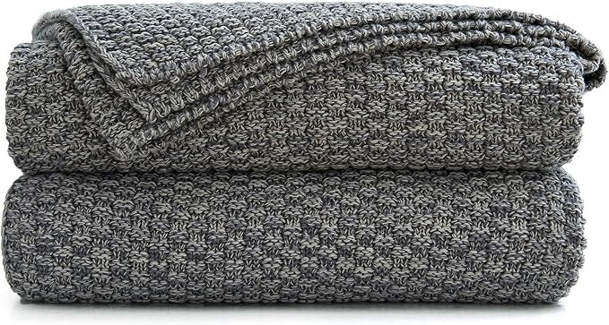 Longhui bedding Grey Knitted Throw Blanket for Couch, Soft, Cozy Machine Washable 100% Cotton Sofa K | Amazon (US)