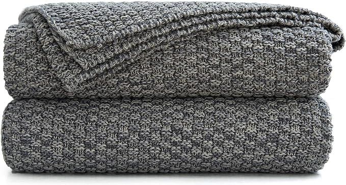 Amazon.com: Longhui bedding Grey Knitted Throw Blanket for Couch, Soft, Cozy Machine Washable 100... | Amazon (US)