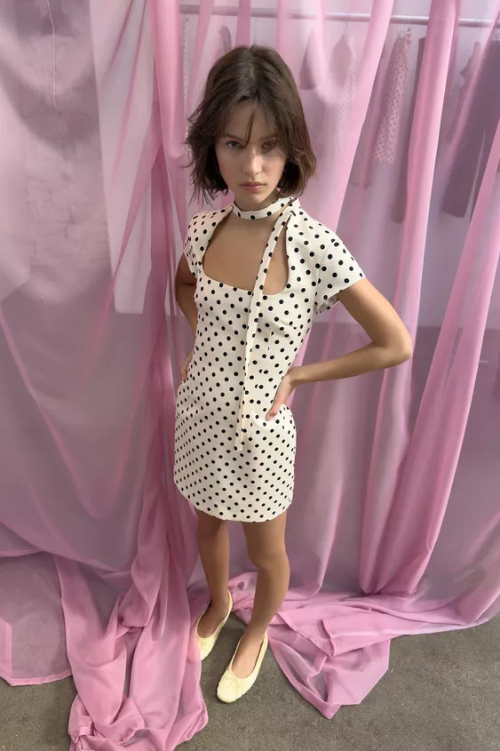 POLKA DOT SHORT DRESS WITH TIE DETAIL | Zara UK