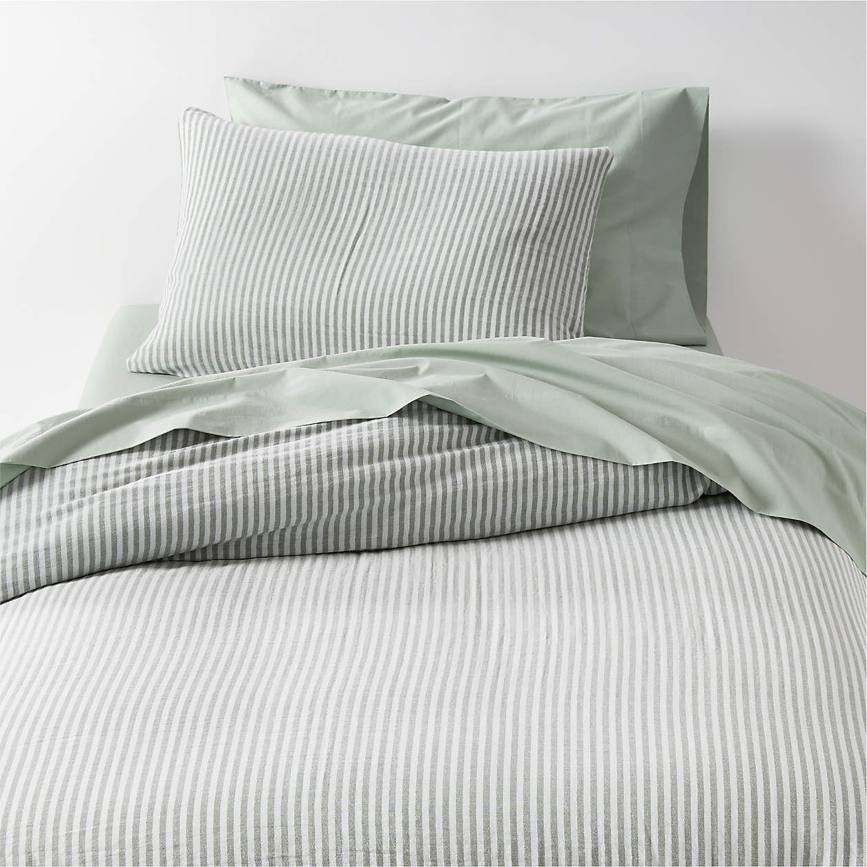Supersoft Pine Green Striped Gauze Kids Full/Queen Duvet Cover + Reviews | Crate & Kids | Crate & Barrel