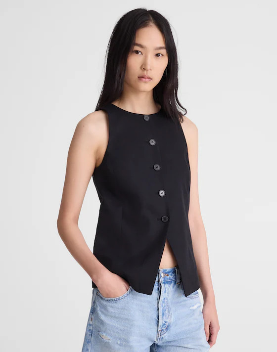 Crewneck Cutaway Vest in Drapey Twill | Madewell