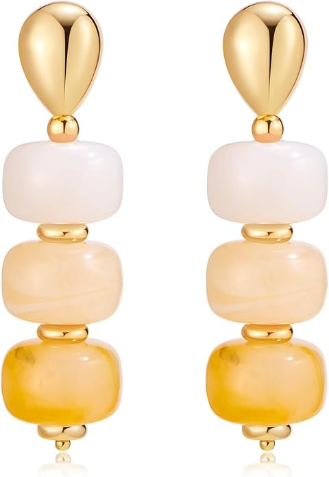 Chunky Acrylic Bead Earrings for Women, Colorful Statement Drop Dangle Earrings, Gold Tone Fashio... | Amazon (US)