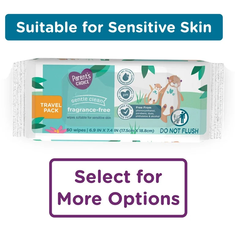 Parent's Choice Fragrance Free Baby Wipes, Travel-Pack, 50 Count | Walmart (US)