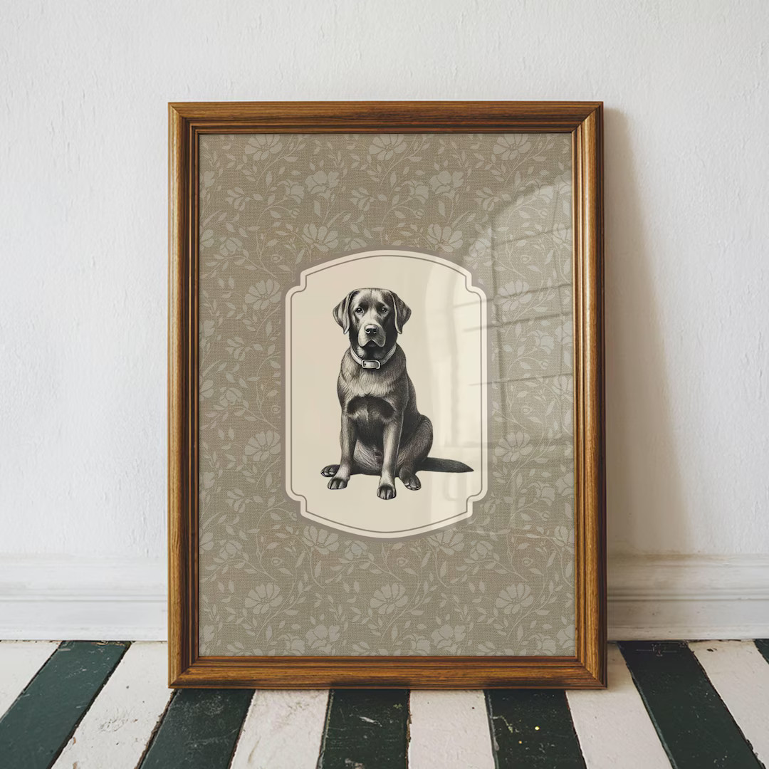 Vintage Style Dog Print Nursery Decor Black Labrador Vintage Style Dog Wall Art Antique Dog Art S... | Etsy (US)