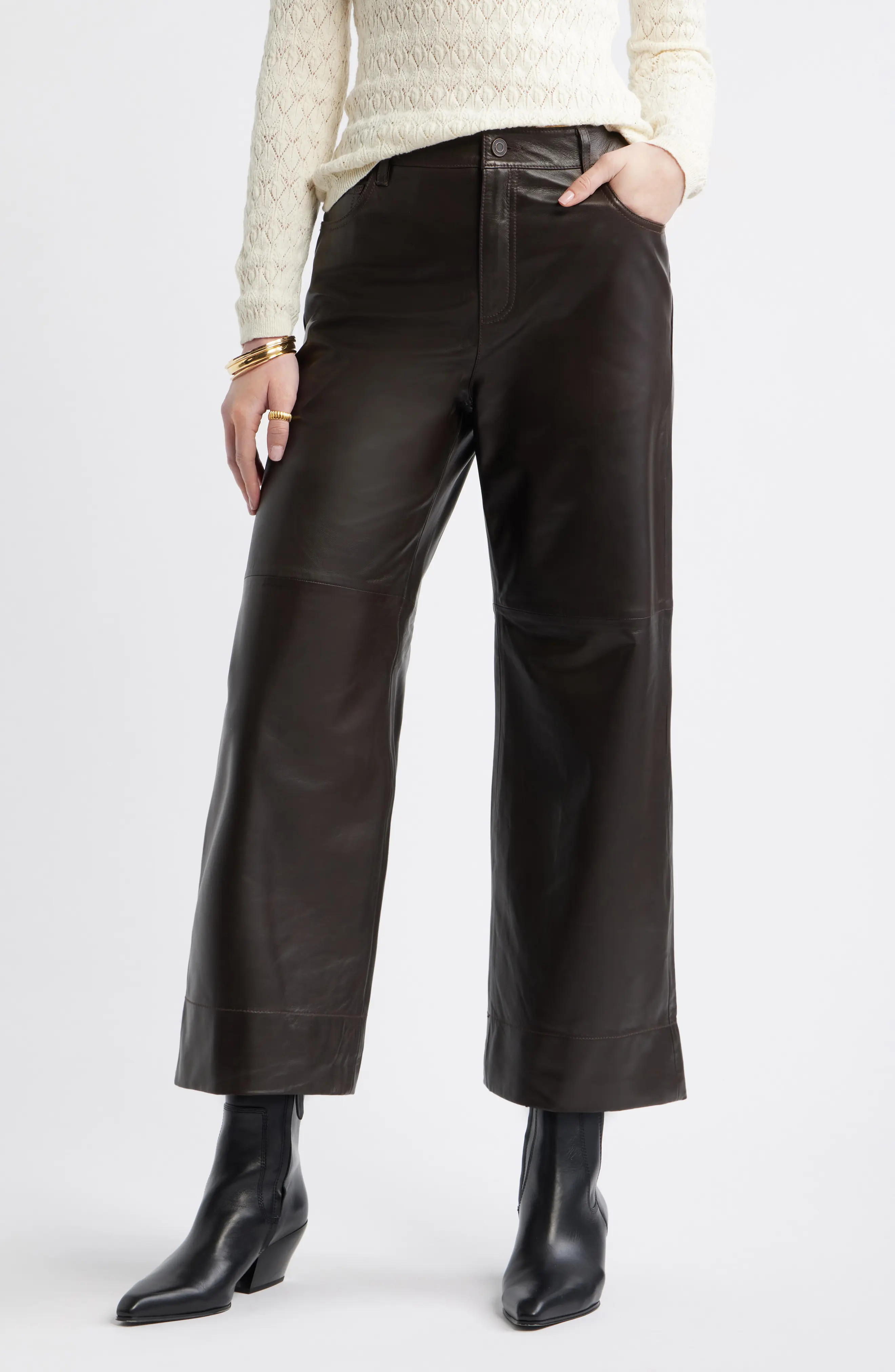 Leather Crop Wide Leg Pants (Women) | Nordstrom | Nordstrom