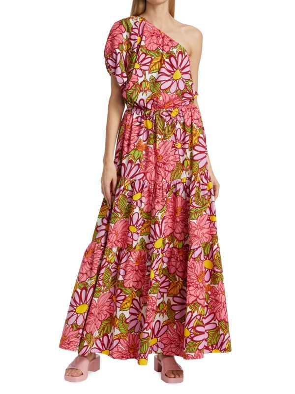 Floral One-Shoulder Puff Sleeve Maxi Dress | Saks Fifth Avenue OFF 5TH