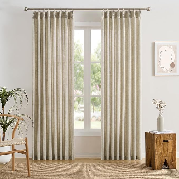 RAIN CITY Beige Pinch Pleated Sheer Curtains 92 Inches Long,W50 x L92 Inch Light Filtering Drapes... | Amazon (US)