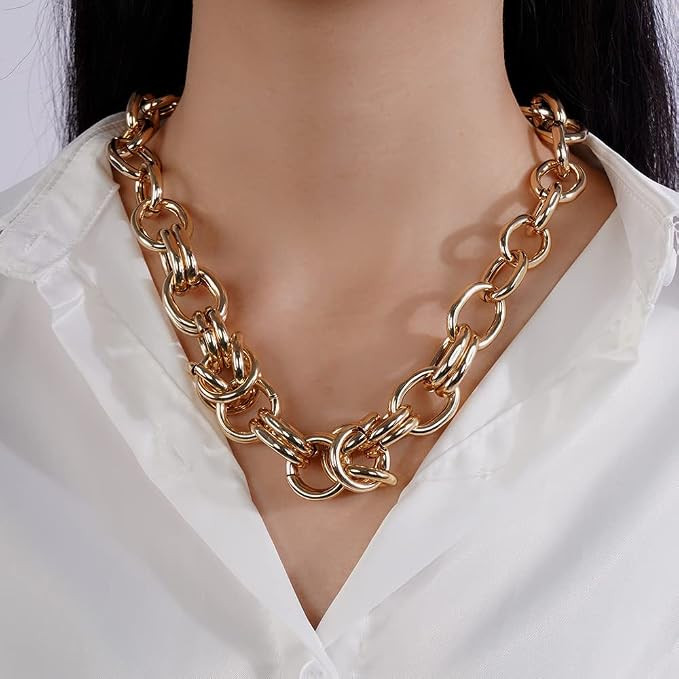 Wekicici Gold Chunky Choker Necklace Punk Cuban Link Chain Choker Necklace Thick Wide Collar Neck... | Amazon (US)