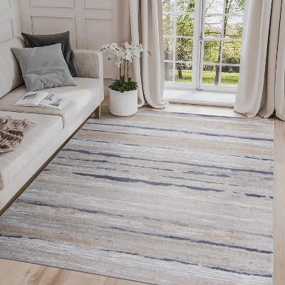 Airsurfer 5'x7' Neutral Tones Area Rug Contemporary Striped Area Rug Floor Decor for Living Room Enhancement | Target