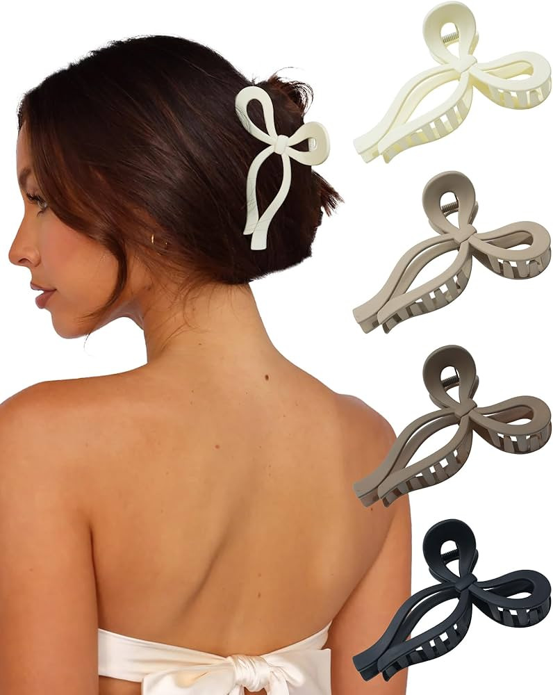 4 PCS Bow Hair Clips Bow Claw Clip for Women Nonslip Large Hair Claw Clips for Thin and Thick Hai... | Amazon (US)