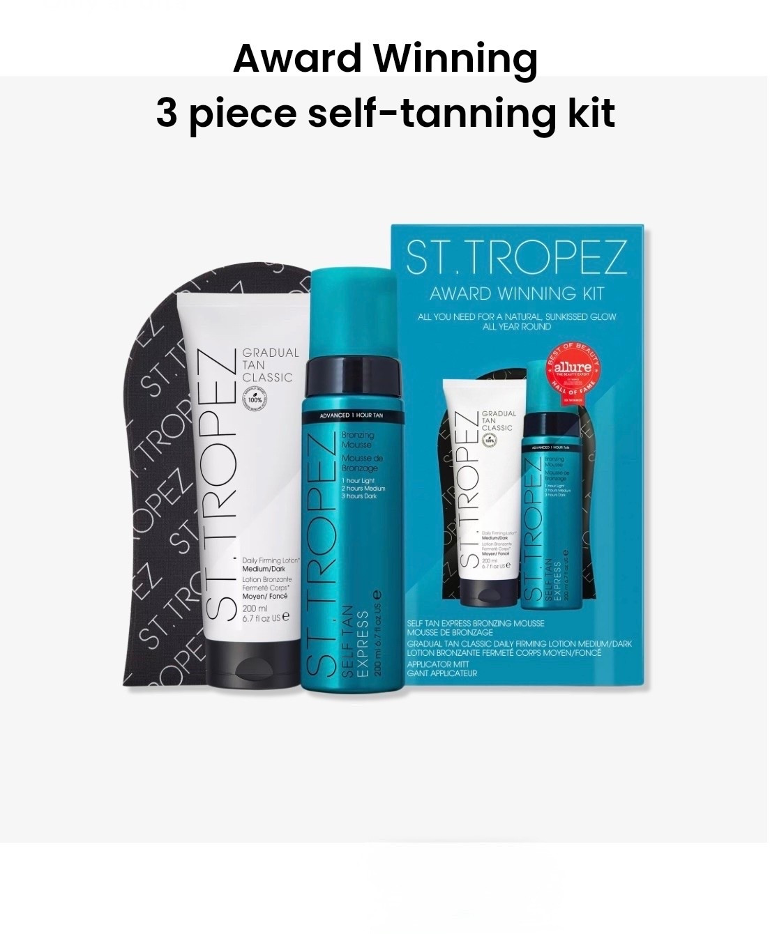 If I was looking for the best starter kit for a self tan at home, this is what I would buy. I have been using St. Tropez for years and it is the OG of self tanner.

Self tanner | Fall tan | St Tropez | Vacation tan

#LTKFindsUnder50 #LTKSaleAlert #LTKBeauty