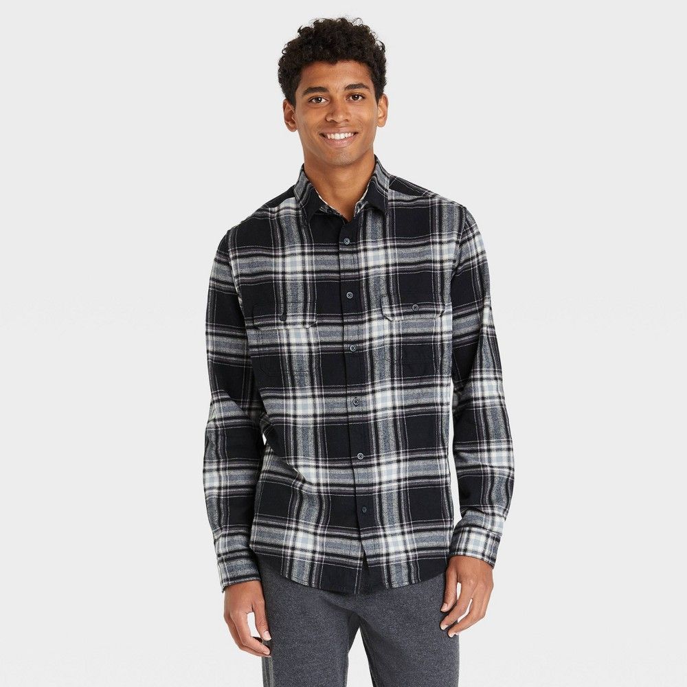 Men's Standard Fit Long Sleeve Button-Down Shirt - Goodfellow & Co Black L | Target