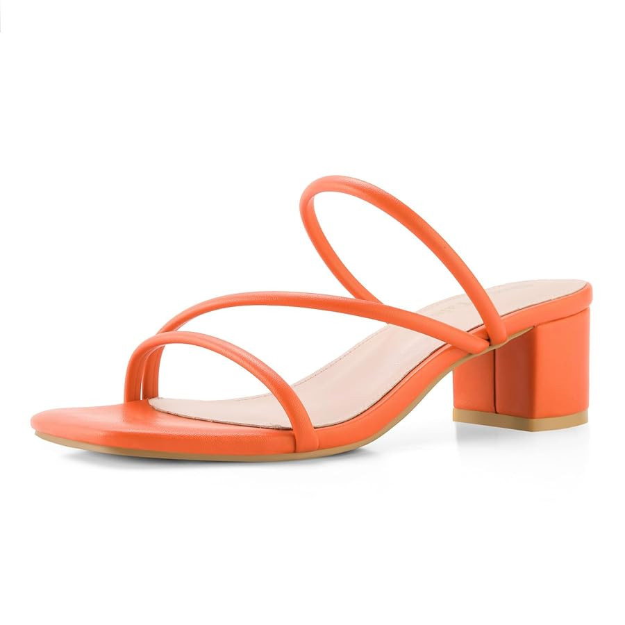 Shoe'N Tale Strappy Heels For Women Low Chunky Block Heel Heeled Sandals Square Open Toe Slip On ... | Amazon (US)