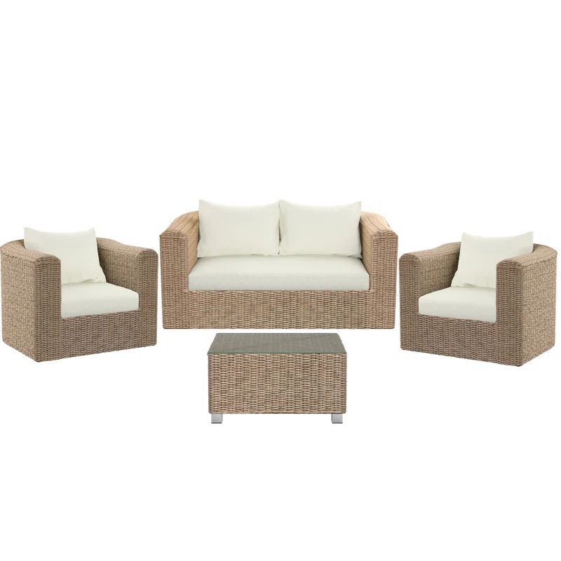 Fuson Wicker/Rattan 4 - Person Seating Group with Cushions | Wayfair North America