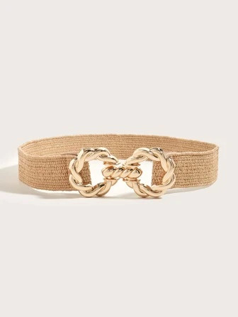 1pc Casual Elastic Round Symmetrical Buckle Wide Straw Belt Girdle For Dress | SHEIN