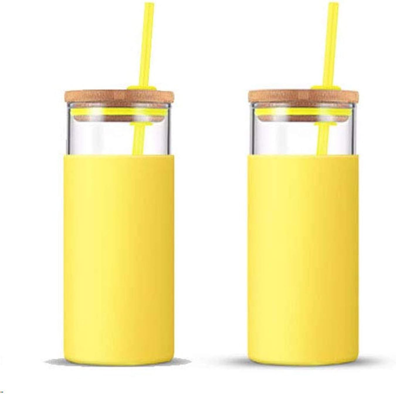 tronco 20oz Glass Tumbler Straw Silicone Protective Sleeve Bamboo Lid - BPA Free (Spring Yellow/ ... | Amazon (US)