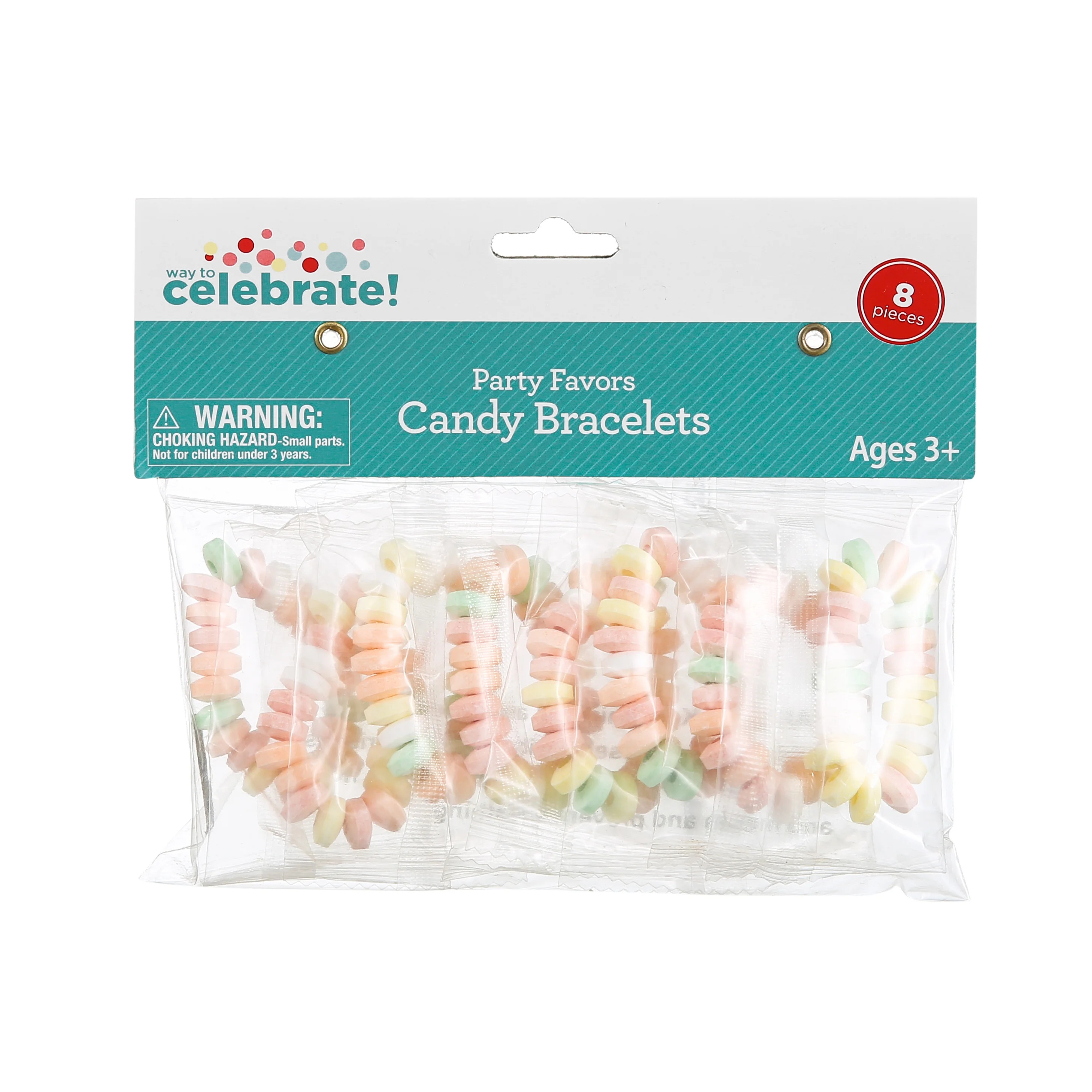 Way To Celebrate Party Favors Kids Celebrations Candy Bracelets, Multi-Pastel Colors - 8 Pieces | Walmart (US)