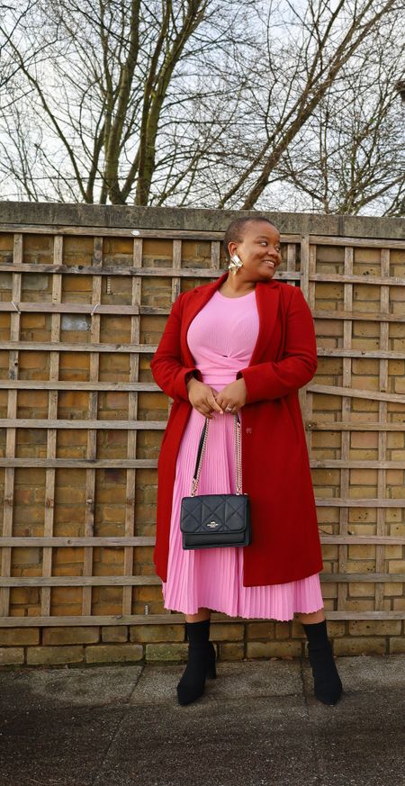 Pink and Burgundy, the cutest valentines day date colour combo. Lunch with the girls or work?Modest and classy look.A knitted dress and long line coat with a pair of ankle boots. Add a simple black crossbody bag.

#LTKeurope #LTKworkwear #LTKstyletip
