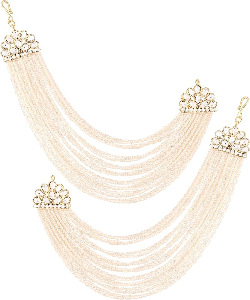 I Jewels 18K Gold Plated Indian Wedding Bollywood Multi Strand Ear Chain With Pearl For Women (E2882 | Amazon (US)