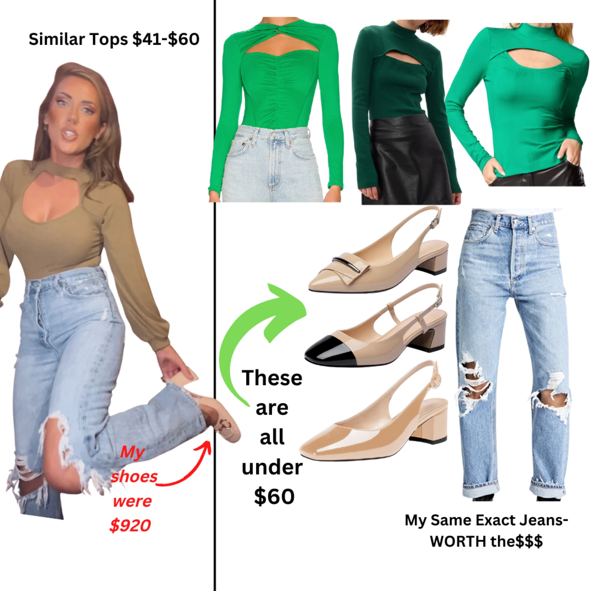 Todays ootd 
Body suit 
Green top 
Affordable amazon shoes 
Mom jeans 

#LTKstyletip #LTKunder50 #LTKunder100