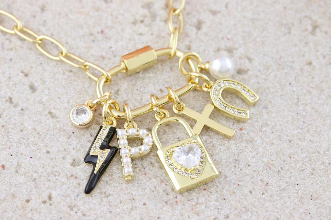 Custom Charm Necklace | Carabiner Charm Necklace | Design Your Own Charm Necklace | Charm Bar | C... | Etsy (US)