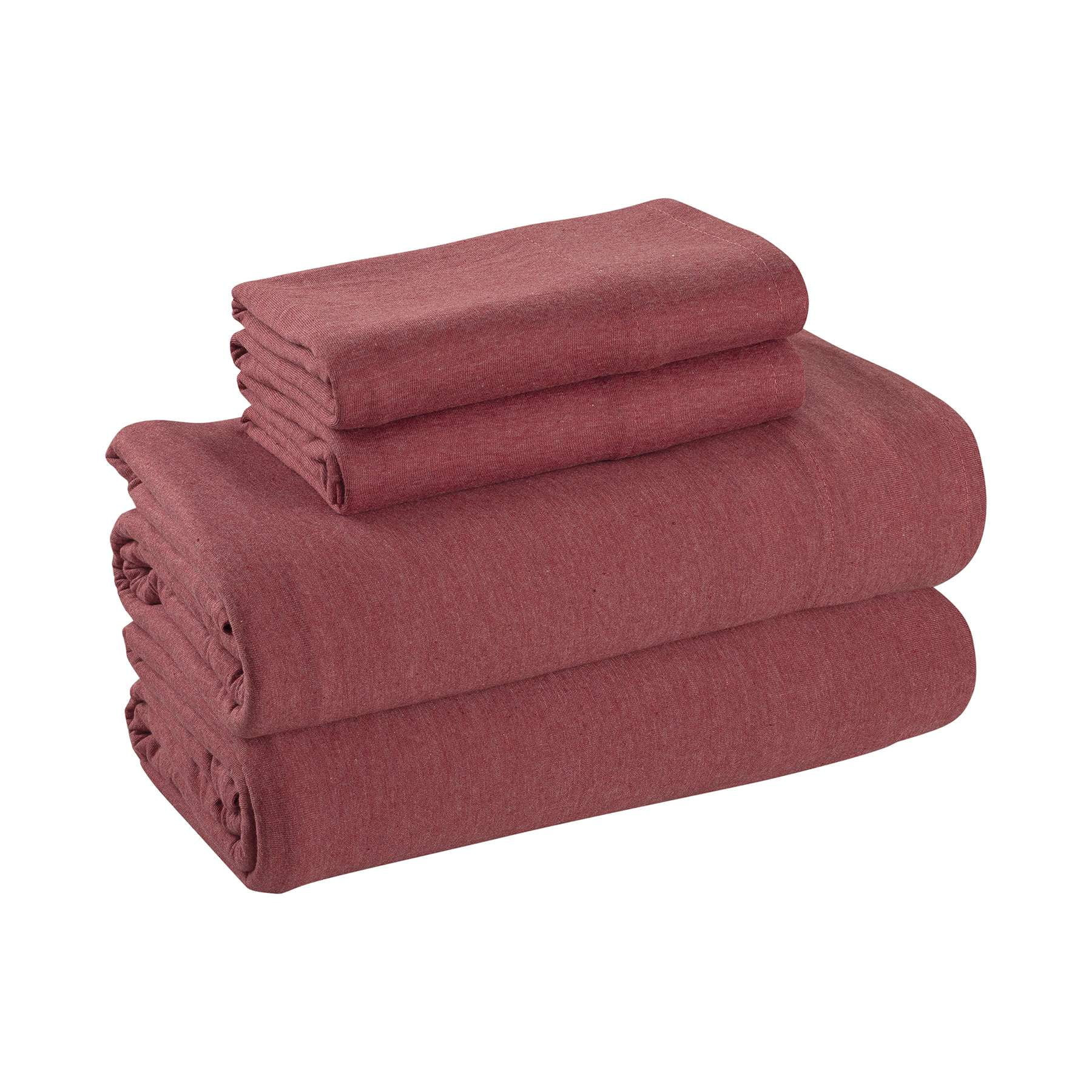 Mainstays Extra Soft Adult Jersey Bed Sheet Set, Queen, Red Sedona, 4 Pieces | Walmart (US)