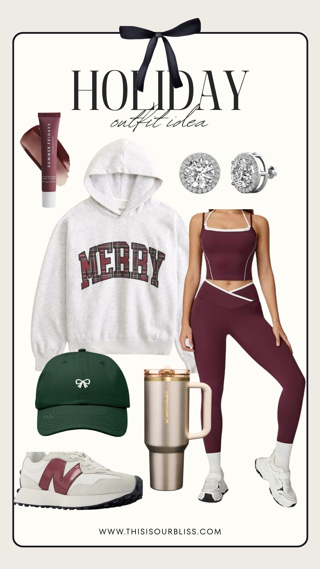 Casual holiday style! The cutest ‘MERRY’ hooded sweatshirt for a darling holiday athleisure look! 🌲

MERRY sweatshirt, burgundy activewear set, green bow baseball hat, rhinestone studs & sneakers 

#HolidayOutfit #CasualHolidayStyle #HolidayLoungewear #HolidayathLeisureOutfit


#LTKHoliday #LTKfitnessgoals #LTKActive