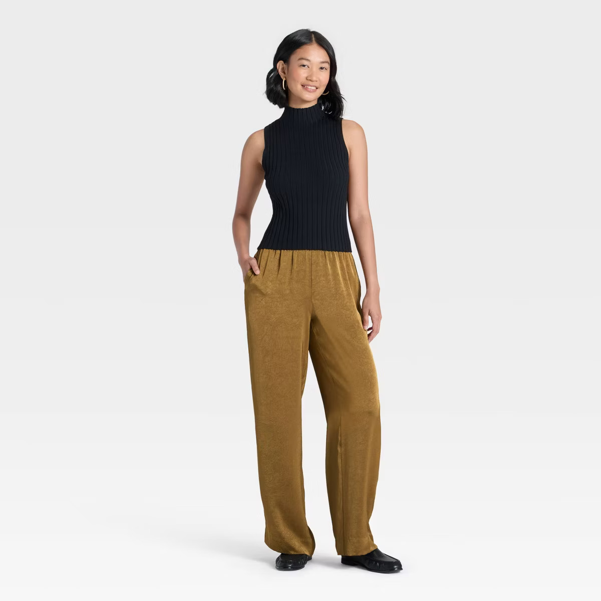Women's Crinkled Satin Pull-On Pants - A New Day™ | Target