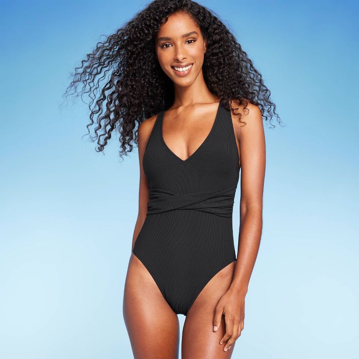 Women's Ribbed Plunge Twist-Front One Piece Swimsuit - Shade & Shore™ | Target